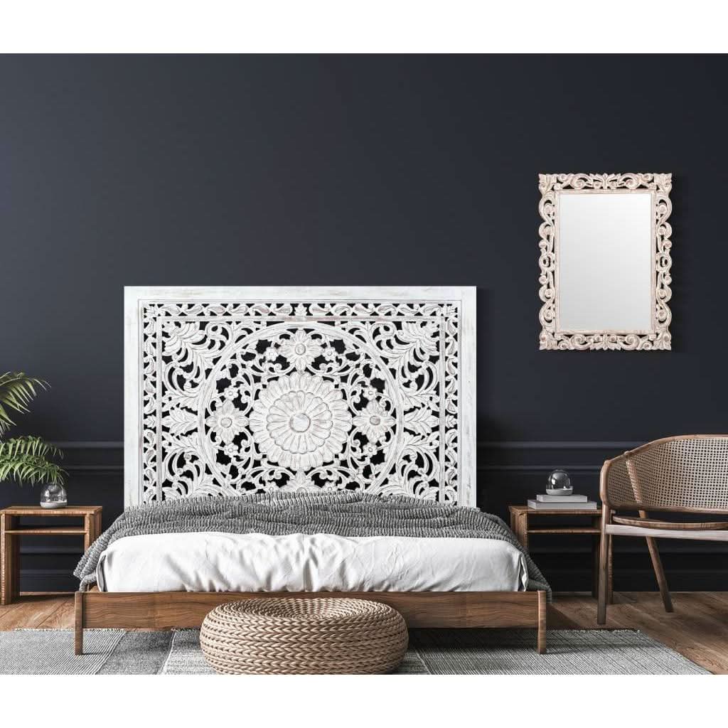 DAUPHIN MANGO WOOD QUEEN HEADBOARD ANTIQUE WHITE - MyChocolateWood