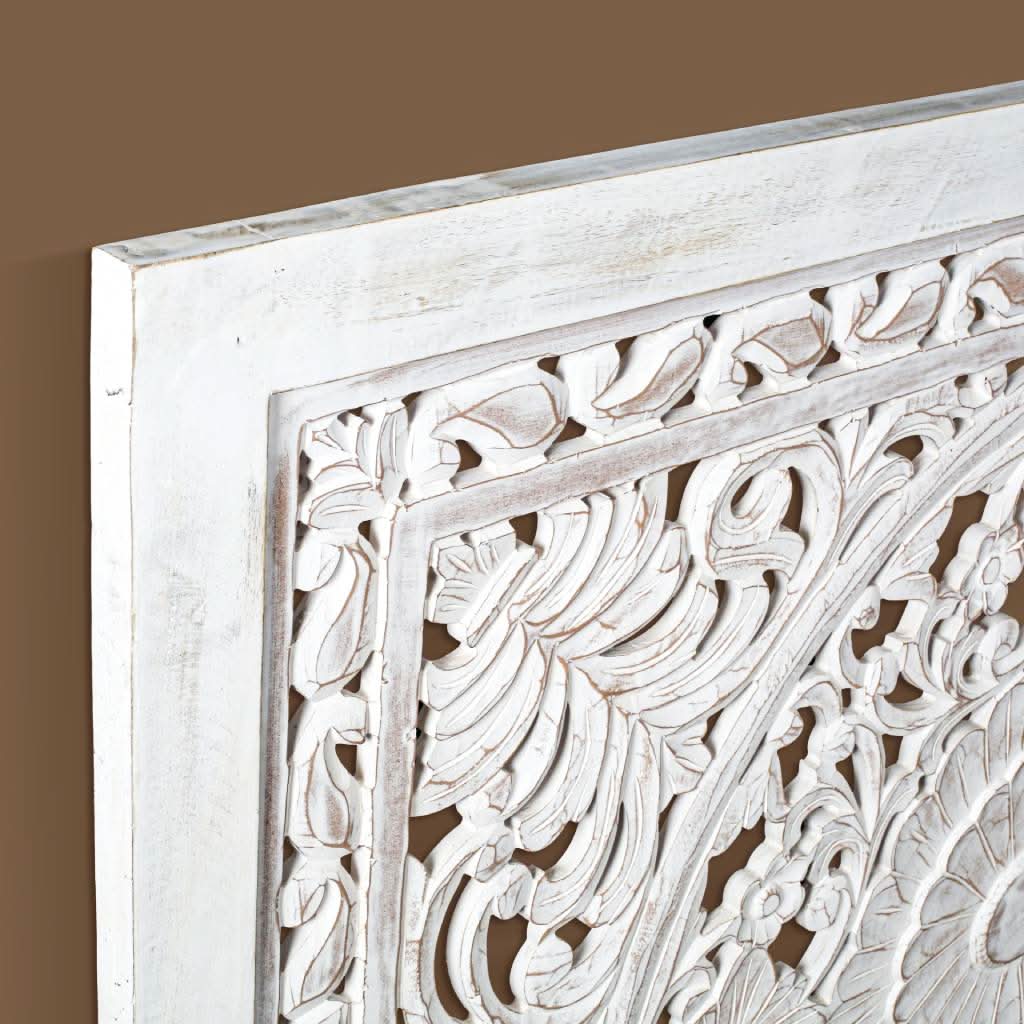 DAUPHIN MANGO WOOD QUEEN HEADBOARD ANTIQUE WHITE - MyChocolateWood