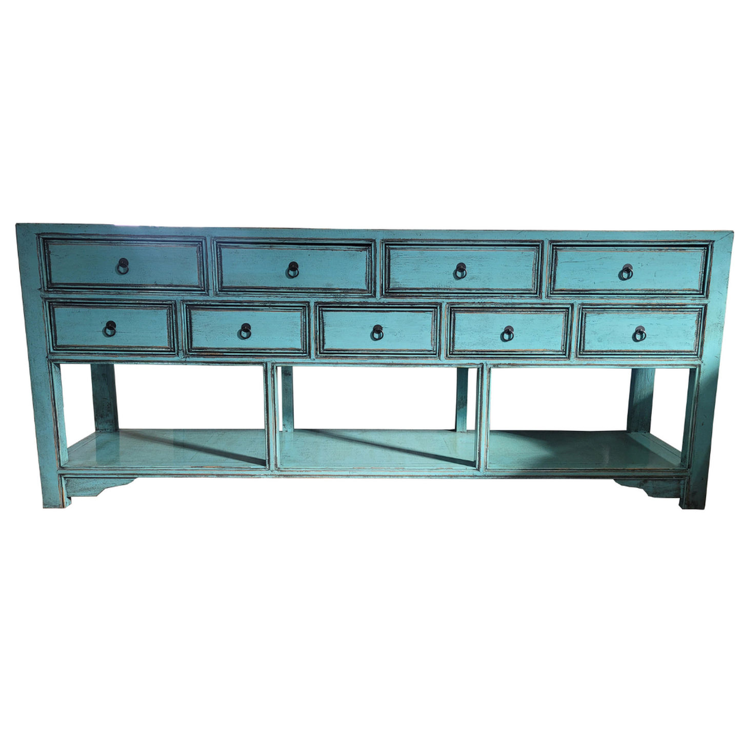 DAXIA H17 CHINESE ANTIQUE CONSOLE TABLE/HALL TABLE 9 DRAWERS BOTTOM SHELF TEAL