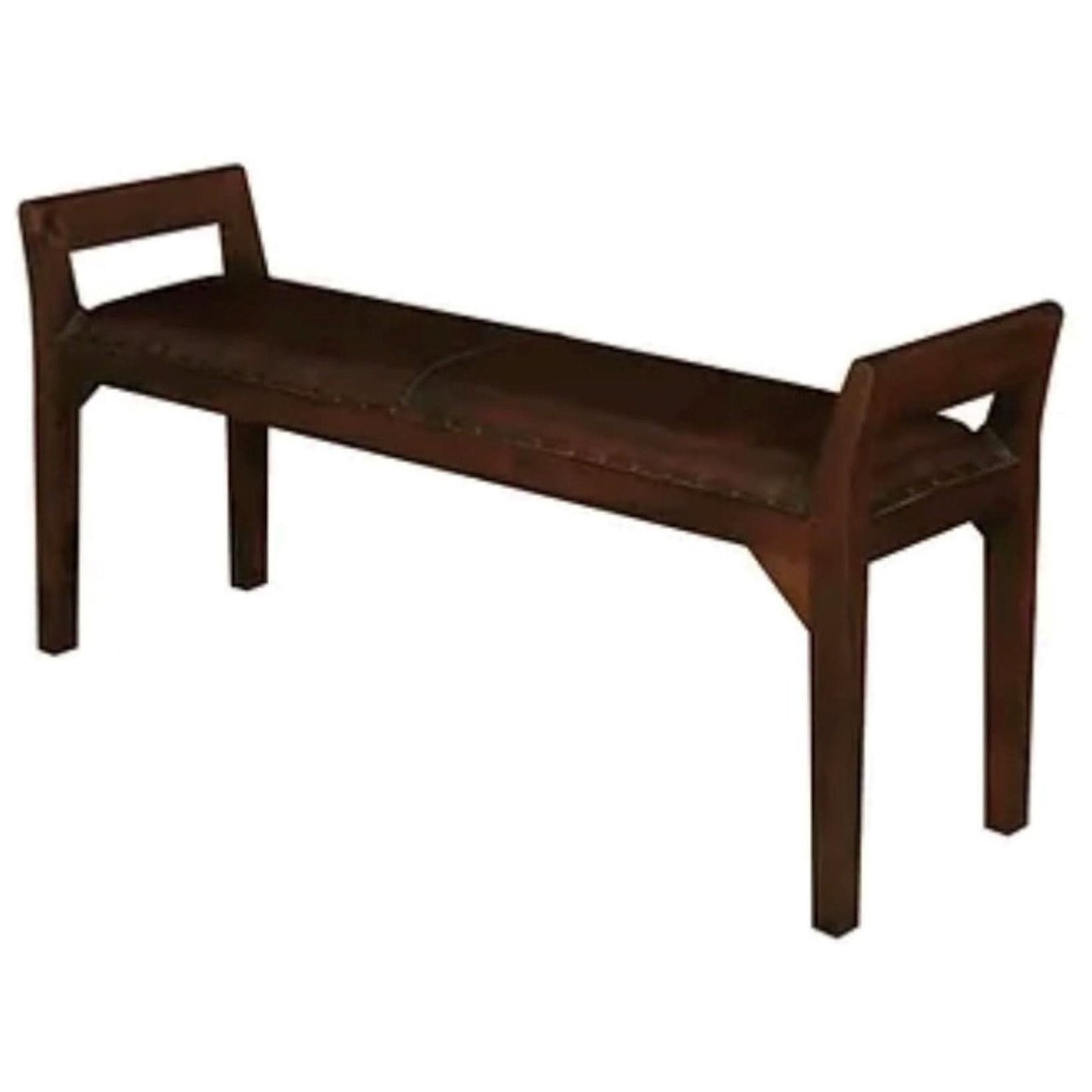 Delany Solid Mahogany Double Bench with Genuine Leather Seat in Mahogany - Chocolate Wood