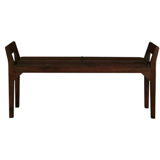 DELANY SOLID MAHOGANY TIMBER DOUBLE BENCH WITH GENUINE LEATHER SEAT IN MAHOGANY - MyChocolateWood