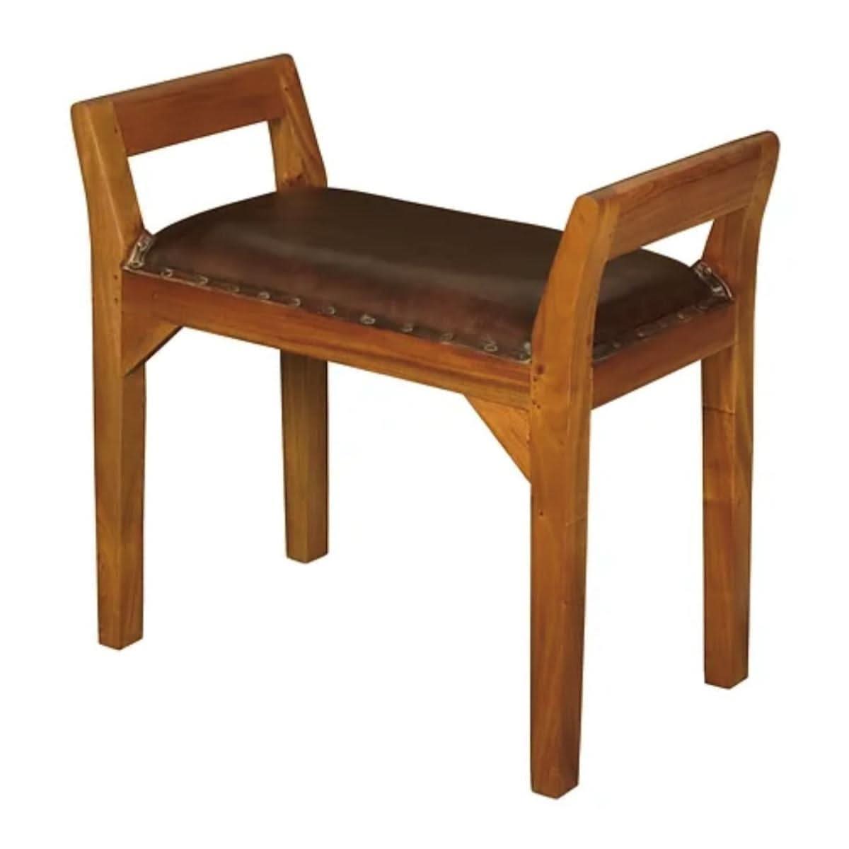 DELANY SOLID MAHOGANY TIMBER SINGLE BENCH WITH GENUINE LEATHER SEAT IN LIGHT PECAN - MyChocolateWood