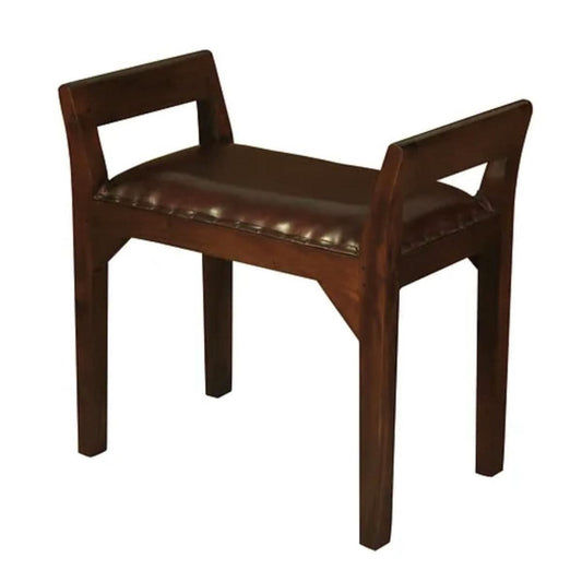 DELANY SOLID MAHOGANY TIMBER SINGLE BENCH WITH GENUINE LEATHER SEAT IN MAHOGANY