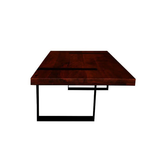 DELFINE RICH WARM BROWN MANGO WOOD COFFEE TABLE WITH BLACK METAL LEGS - MyChocolateWood