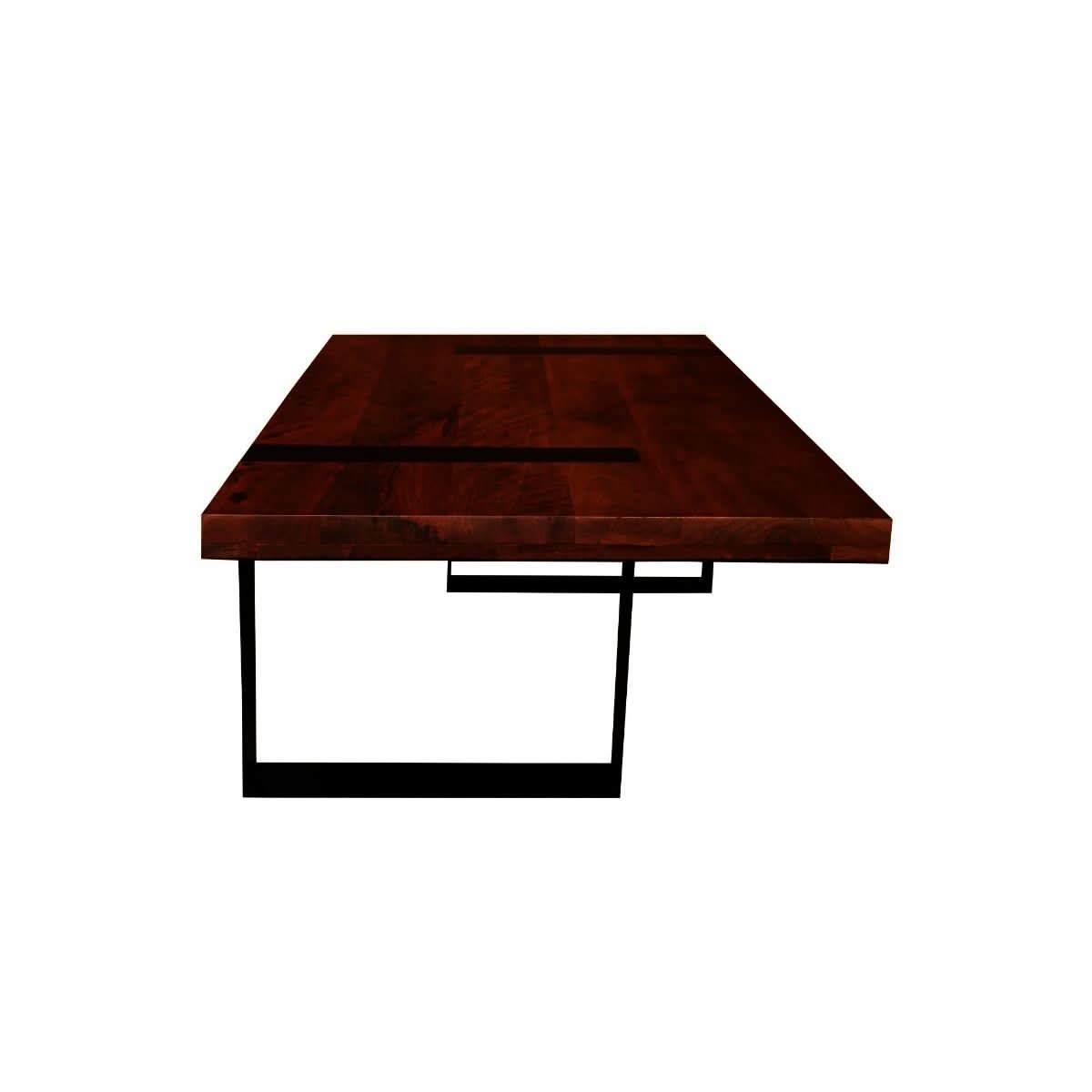 DELFINE RICH WARM BROWN MANGO WOOD COFFEE TABLE WITH BLACK METAL LEGS - MyChocolateWood