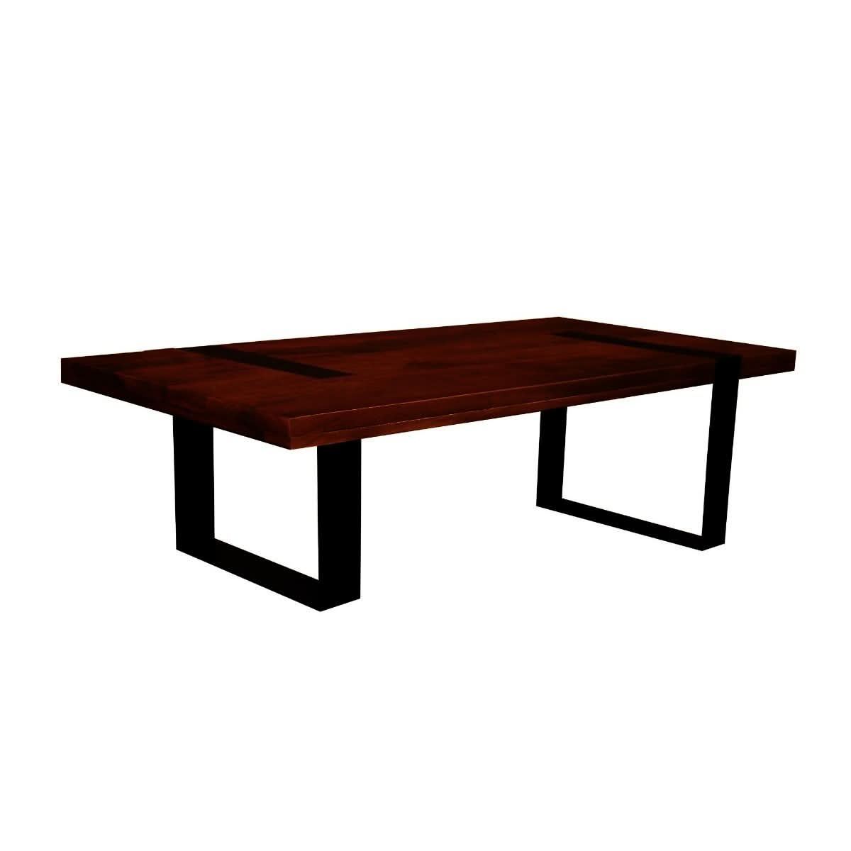 DELFINE RICH WARM BROWN MANGO WOOD COFFEE TABLE WITH BLACK METAL LEGS - MyChocolateWood