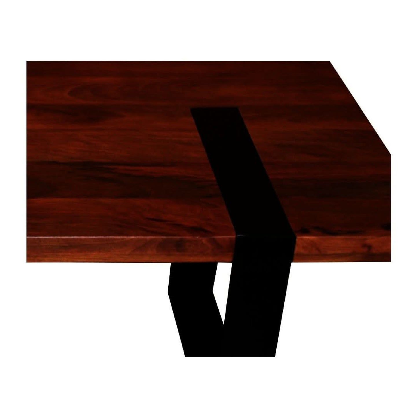 DELFINE RICH WARM BROWN MANGO WOOD COFFEE TABLE WITH BLACK METAL LEGS