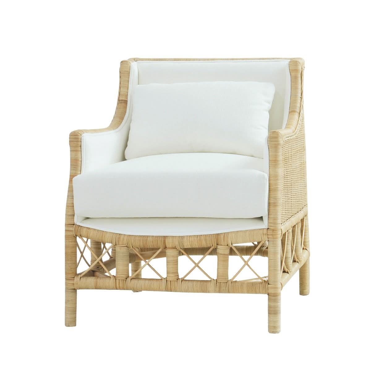 DELON ARMCHAIR CHAIR NATURAL RATTAN FRAME/ WHITE UPHOLSTERY - MyChocolateWood
