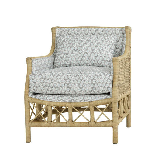 DELON ARMCHAIR NATURAL RATTAN FRAME /GREY PATTERNED UPHOLSTERY - MyChocolateWood