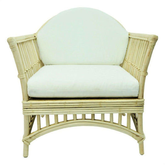 Natural rattan armchair with white cushion, DENIZE HAMPTONS style, easy chair from Chocolate Wood.