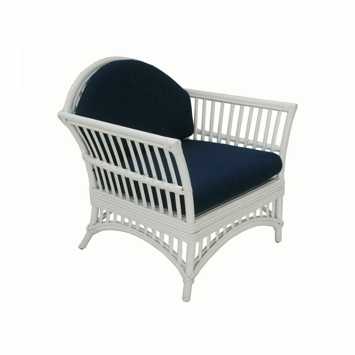 Natural rattan armchair with white cushion, DENIZE HAMPTONS style easy chair by MyChocolateWood, featuring a sleek, modern design.