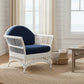 Denize Hamptons Rattan Armchair in White with Navy Cushion - Chocolate Wood