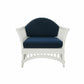 DENIZE HAMPTONS RATTAN ARMCHAIR EASY CHAIR WHITE WITH NAVY CUSHION - MyChocolateWood