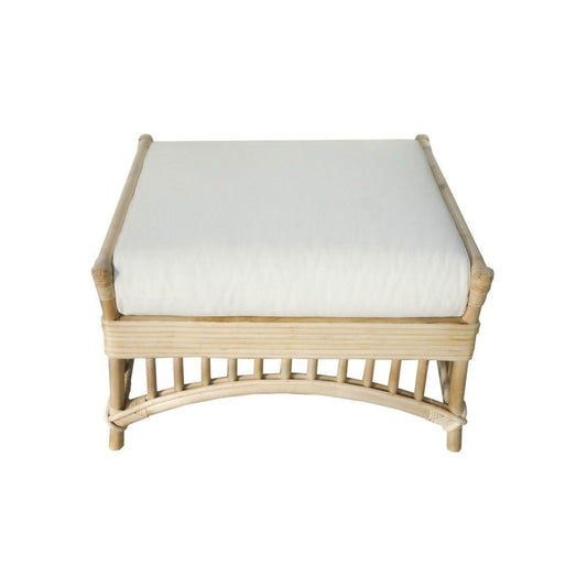 DENIZE HAMPTONS RATTAN OTTOMAN/POUF/FOOTSTOOL WITH CUSHION NATURAL/WHITE - MyChocolateWood