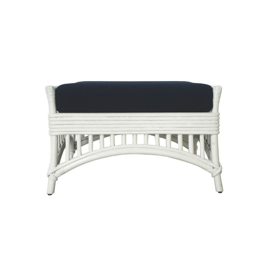 DENIZE HAMPTONS RATTAN OTTOMAN/POUF/FOOTSTOOL WITH CUSHION WHITE/NAVY