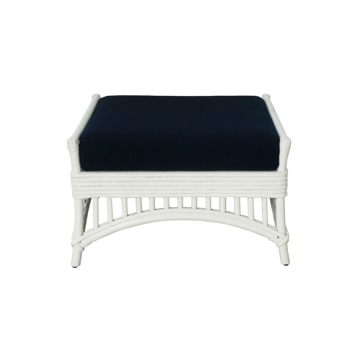 DENIZE HAMPTONS RATTAN OTTOMAN/POUF/FOOTSTOOL WITH CUSHION WHITE/NAVY - MyChocolateWood