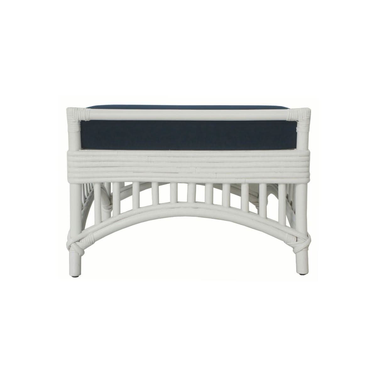 DENIZE HAMPTONS RATTAN OTTOMAN/POUF/FOOTSTOOL WITH CUSHION WHITE/NAVY