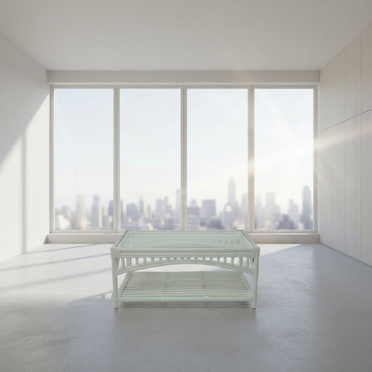 DENIZE RATTAN COFFEE TABLE IN WHITE - MyChocolateWood