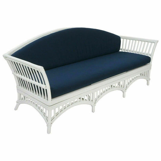 DENIZE WHITE RATTAN 2.5 SEATER SOFA SETTEE COUCH WHITE / NAVY CUSHION