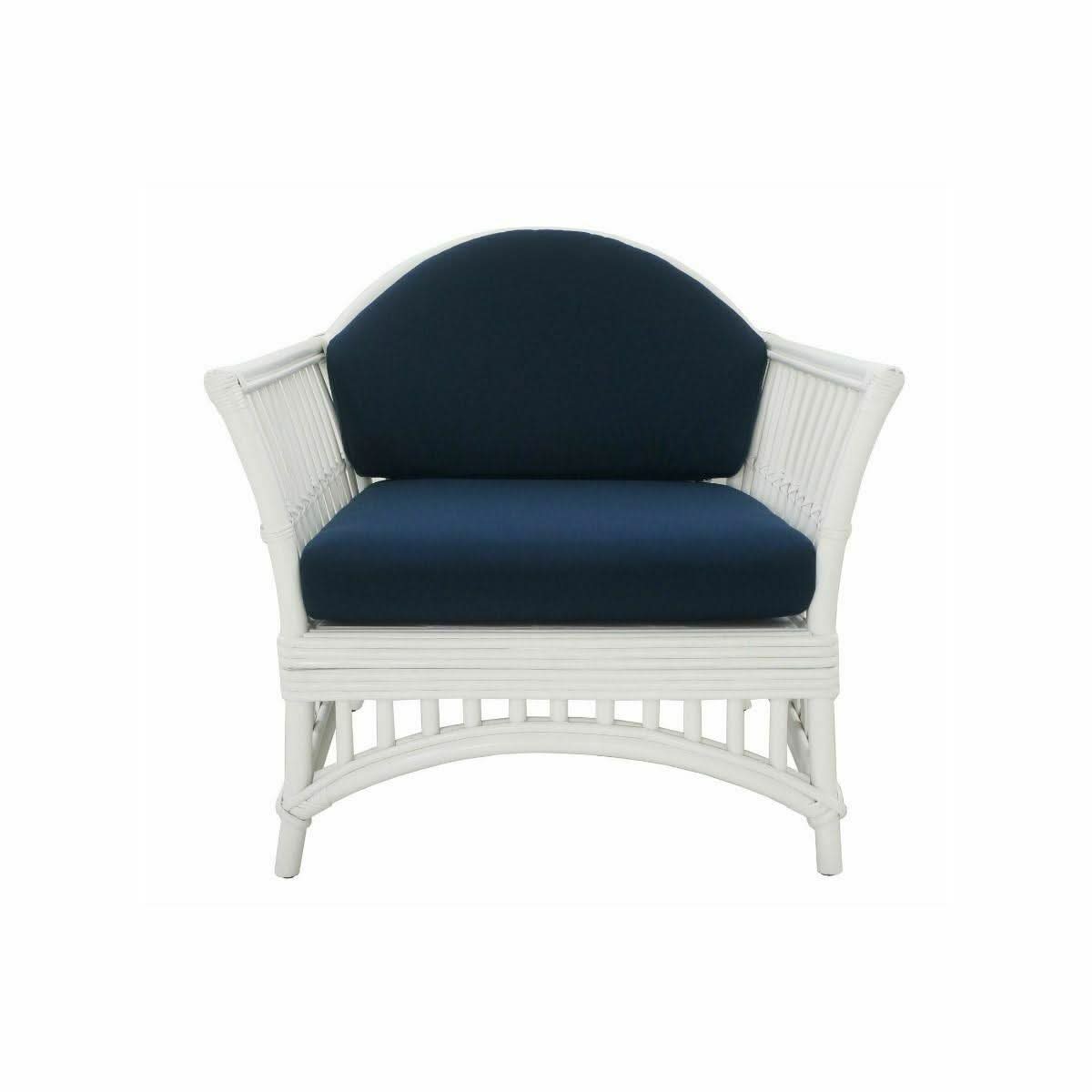 DENIZE WHITE RATTAN 2.5 SEATER SOFA SETTEE COUCH WHITE / NAVY CUSHION - MyChocolateWood