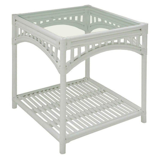 DENIZE WHITE RATTAN SIDE TABLE/LAMP TABLE - MyChocolateWood