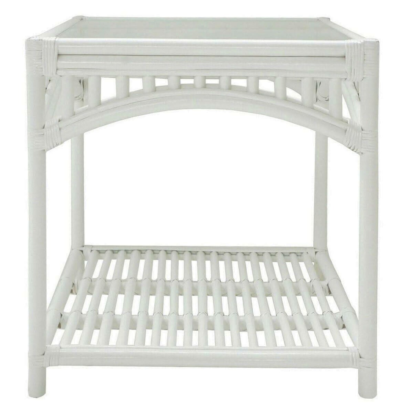 DENIZE WHITE RATTAN SIDE TABLE/LAMP TABLE