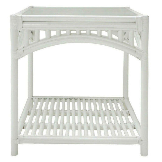 DENIZE WHITE RATTAN SIDE TABLE/LAMP TABLE