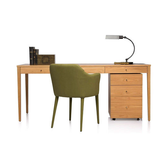Solid Victorian Ash Denver custom-made desk by MyChocolateWood with pencil drawers and filing cabinet for office workspace.