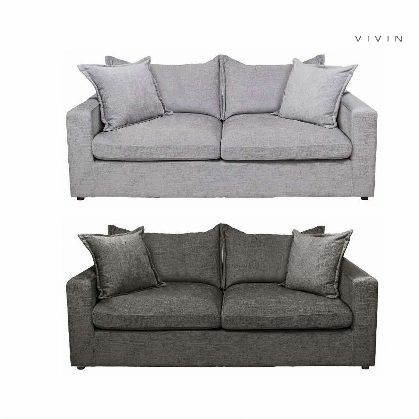 DEVINE 2 SEATER SOFA BED IN PEWTER COLOURED FABRIC