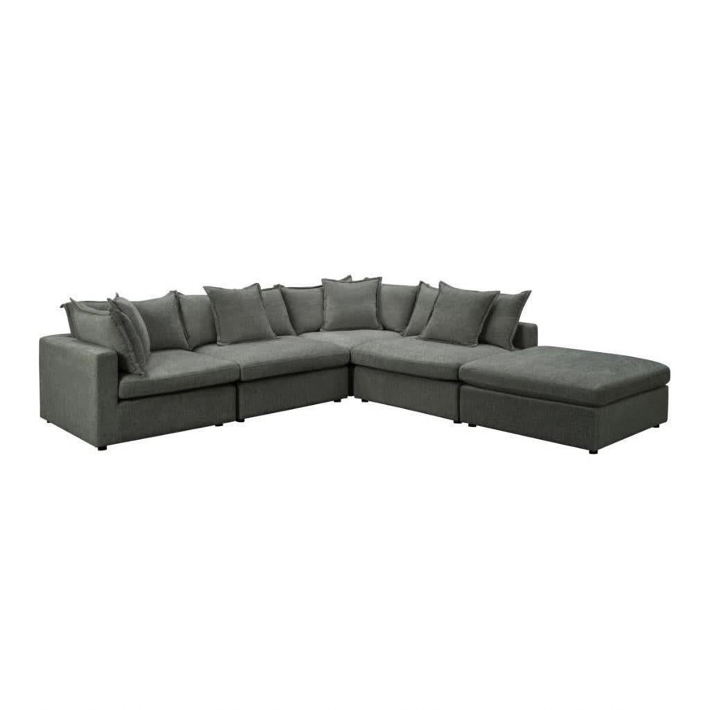DEVINE CORNER LOUNGE SET WITH OTTOMAN PEWTER COLOURED FABRIC