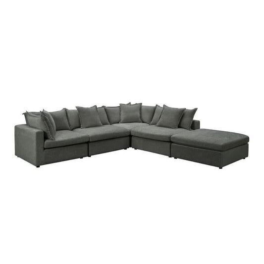 DEVINE CORNER LOUNGE SET WITH OTTOMAN PEWTER COLOURED FABRIC