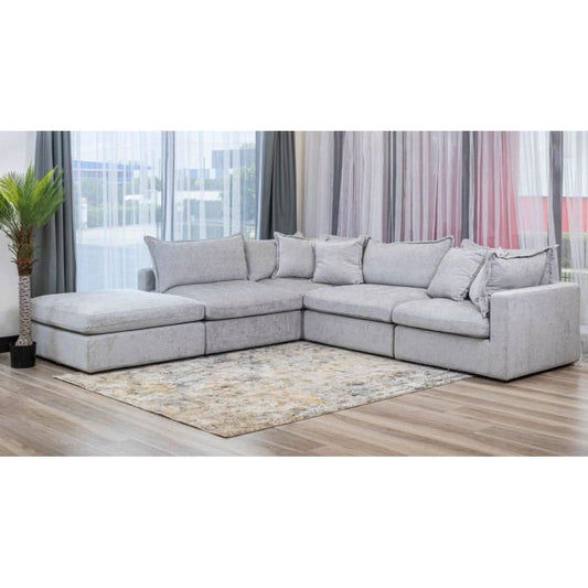 DEVINE CORNER LOUNGE SET WITH OTTOMAN SILVER COLOURED FABRIC - MyChocolateWood
