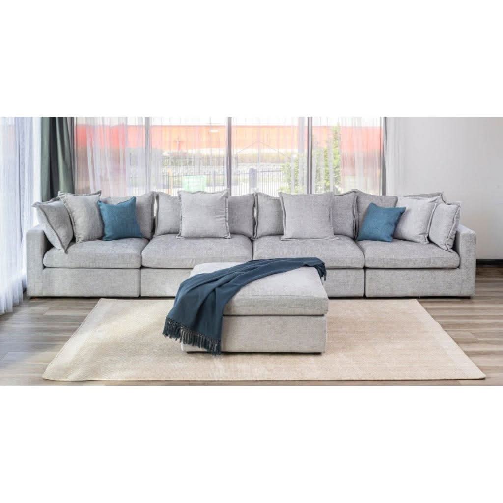 DEVINE CORNER LOUNGE SET WITH OTTOMAN SILVER COLOURED FABRIC - MyChocolateWood