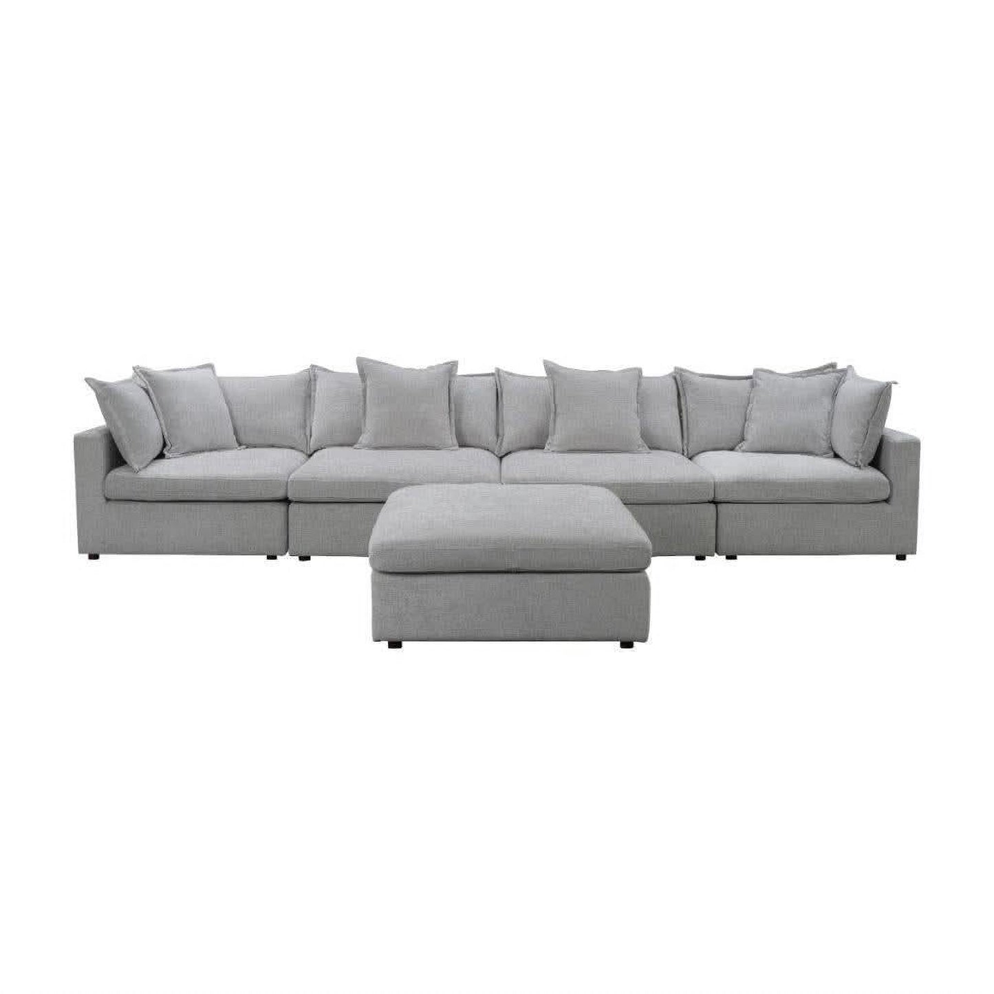 DEVINE CORNER LOUNGE SET WITH OTTOMAN SILVER COLOURED FABRIC
