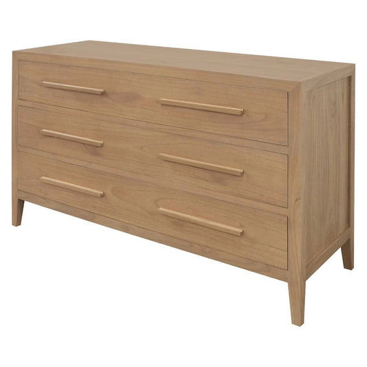 Solid Mindi wood DION 3 drawers dresser by MyChocolateWood, natural finish, featuring three spacious drawers for storage.