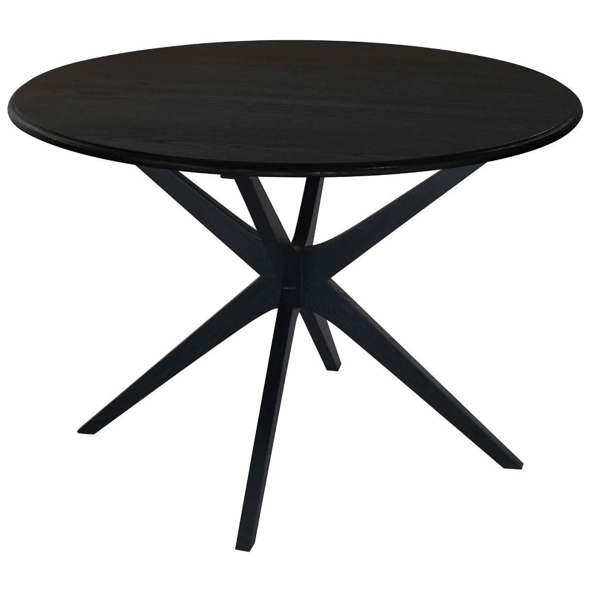 Solid oak round dining table by MyChocolateWood with a black finish, 110cm diameter, sturdy and stylish for dining spaces.
