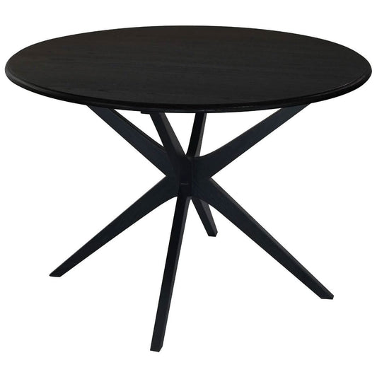 Dion Solid Oak Round Dining Table 110cm in Black - Chocolate Wood