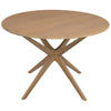 Solid oak round dining table by Chocolate Wood, 110cm diameter, natural finish, sturdy wooden tabletop for dining rooms.