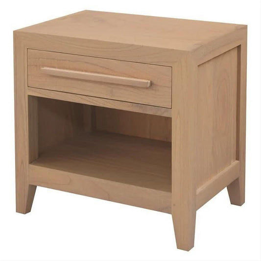 Natural DION White Cedar Mindi Wood 1-Drawer Bedside Table by MyChocolateWood, showcasing smooth wood grain and minimalist design.