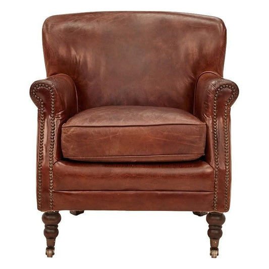 DIVINITY VINTAGE AGED LEATHER ARMCHAIR, CIGAR - MyChocolateWood