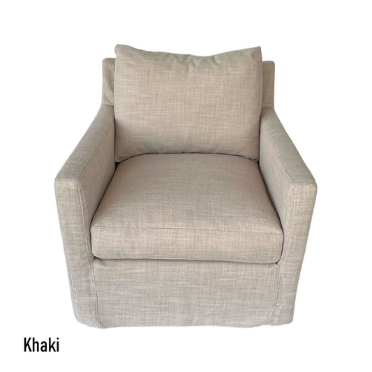 DORAN HAMPTONS STYLE SWIVEL ARMCHAIR LOUNGE CHAIR KHAKI FABRIC SLIPCOVER CHAIR - MyChocolateWood