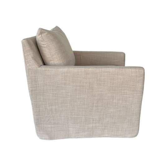 DORAN HAMPTONS STYLE SWIVEL ARMCHAIR LOUNGE CHAIR KHAKI FABRIC SLIPCOVER CHAIR - MyChocolateWood