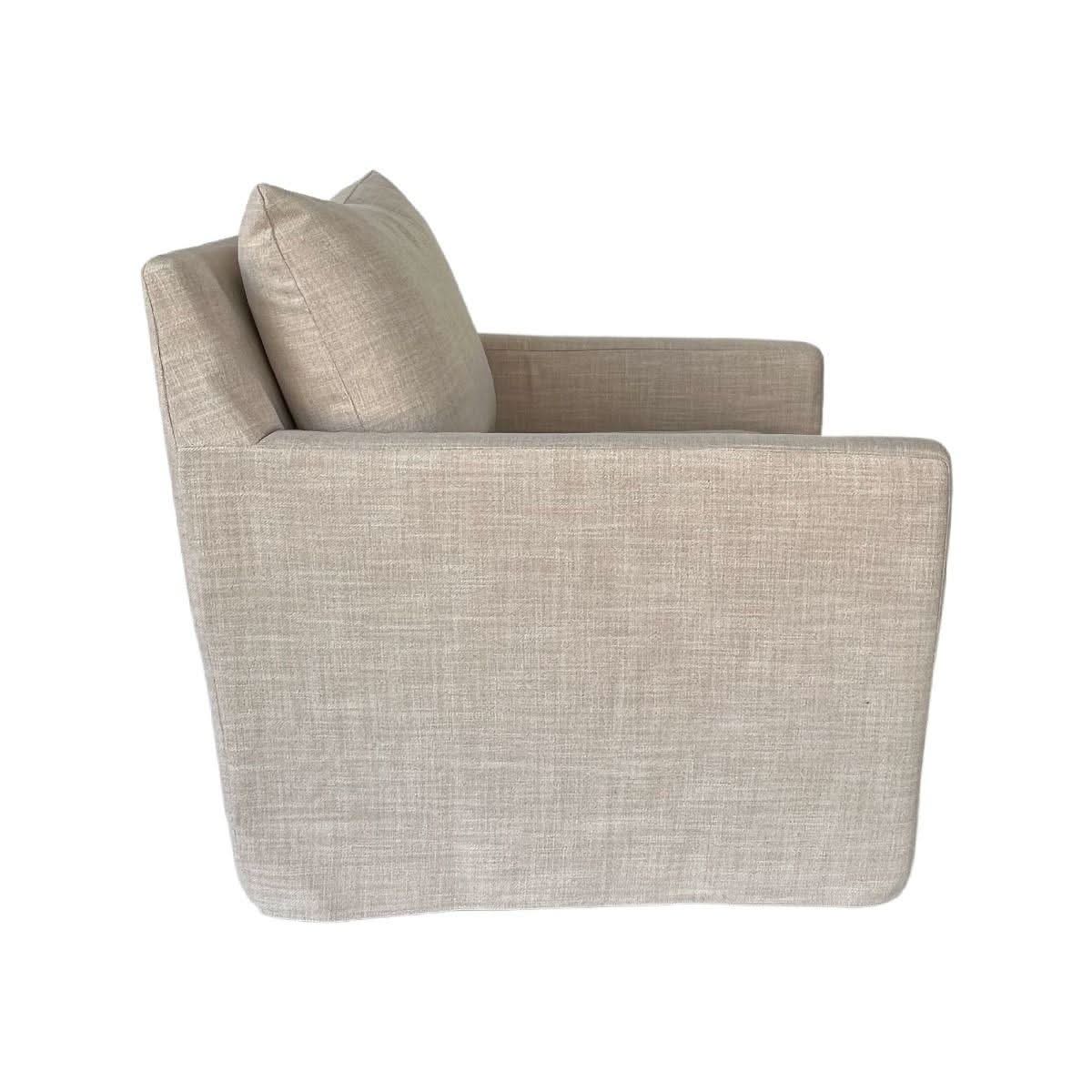 DORAN HAMPTONS STYLE SWIVEL ARMCHAIR LOUNGE CHAIR KHAKI FABRIC SLIPCOVER CHAIR - MyChocolateWood