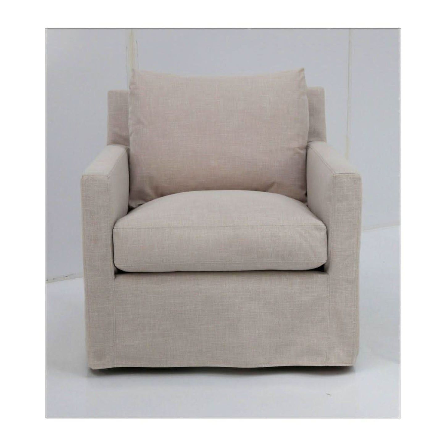 DORAN HAMPTONS STYLE SWIVEL ARMCHAIR LOUNGE CHAIR KHAKI FABRIC SLIPCOVER CHAIR