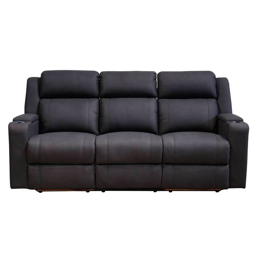 DORIA 3-SEATER RHINO SUEDE FABRIC ELECTRIC RECLINER BLACK - MyChocolateWood