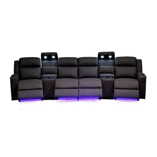 DORIA 4-SEATER 2 CONSOLES GENUINE LEATHER ELECTRIC RECLINER - MyChocolateWood
