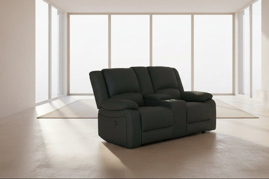 DORVAL 2-SEATER ELECTRIC RECLINER WITH CONSOLE SOFA JET - MyChocolateWood