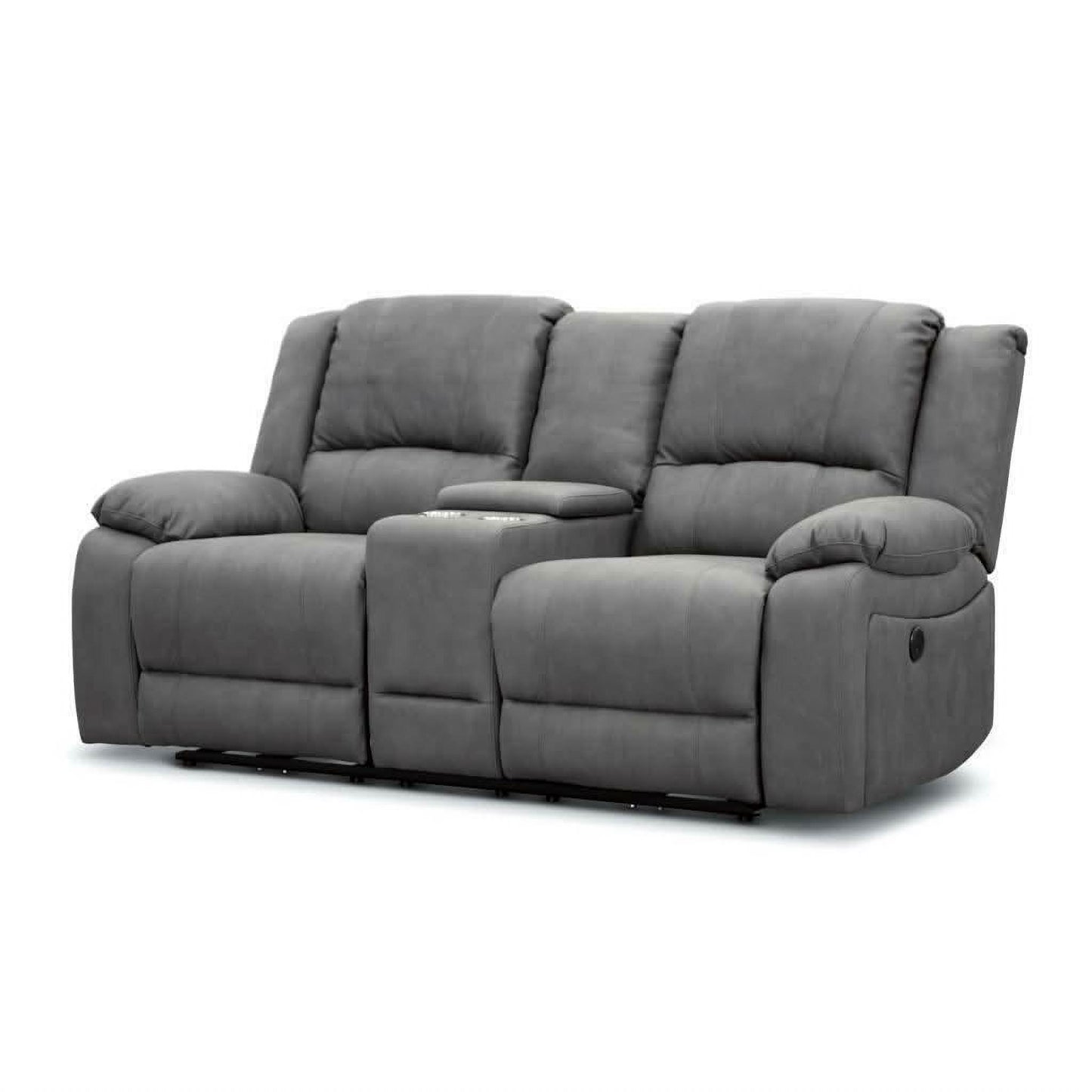 Dorval 2-Seater Electric Recliner Sofa with Console in Onyx - Chocolate Wood