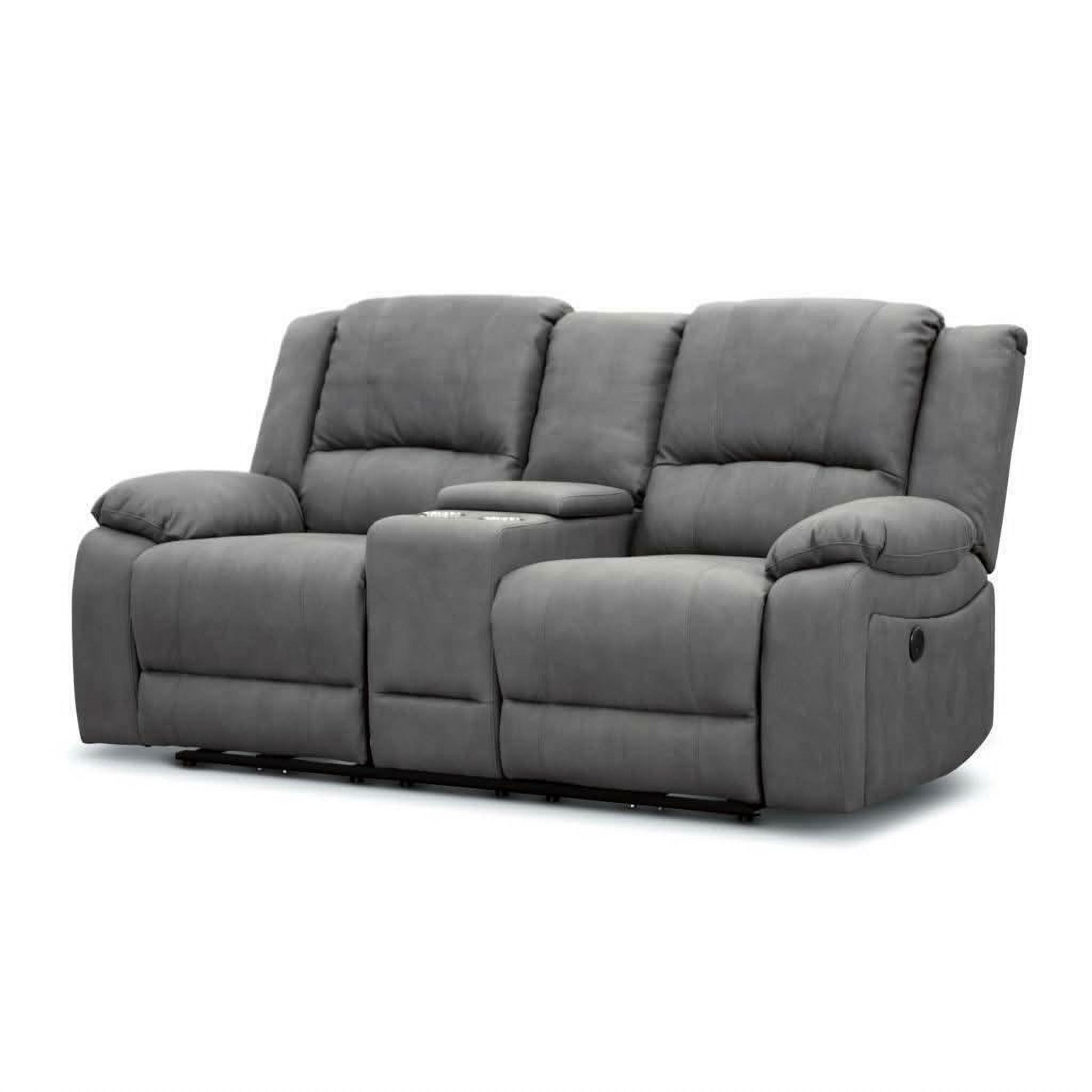 Dorval 2-Seater Electric Recliner Sofa with Console in Onyx - Chocolate Wood