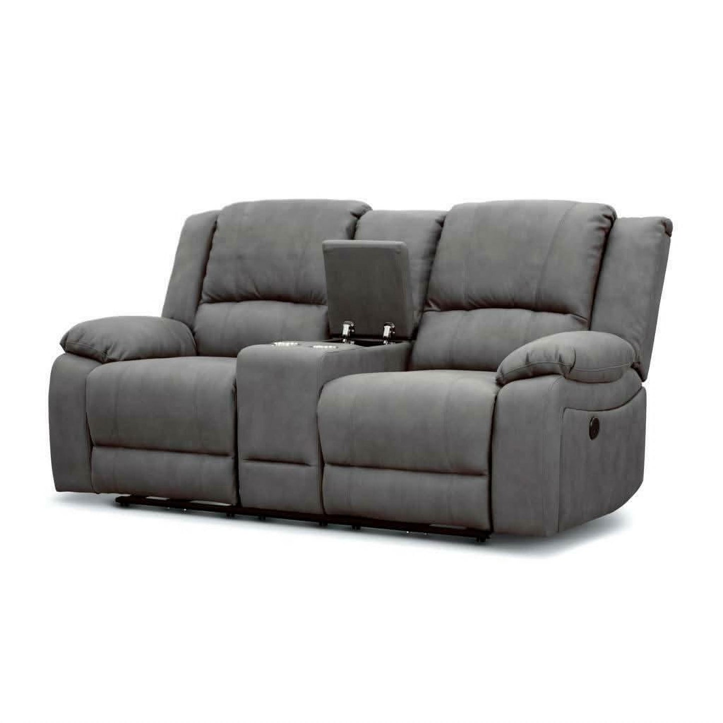 Dorval 2-Seater Electric Recliner Sofa with Console in Onyx - Chocolate Wood